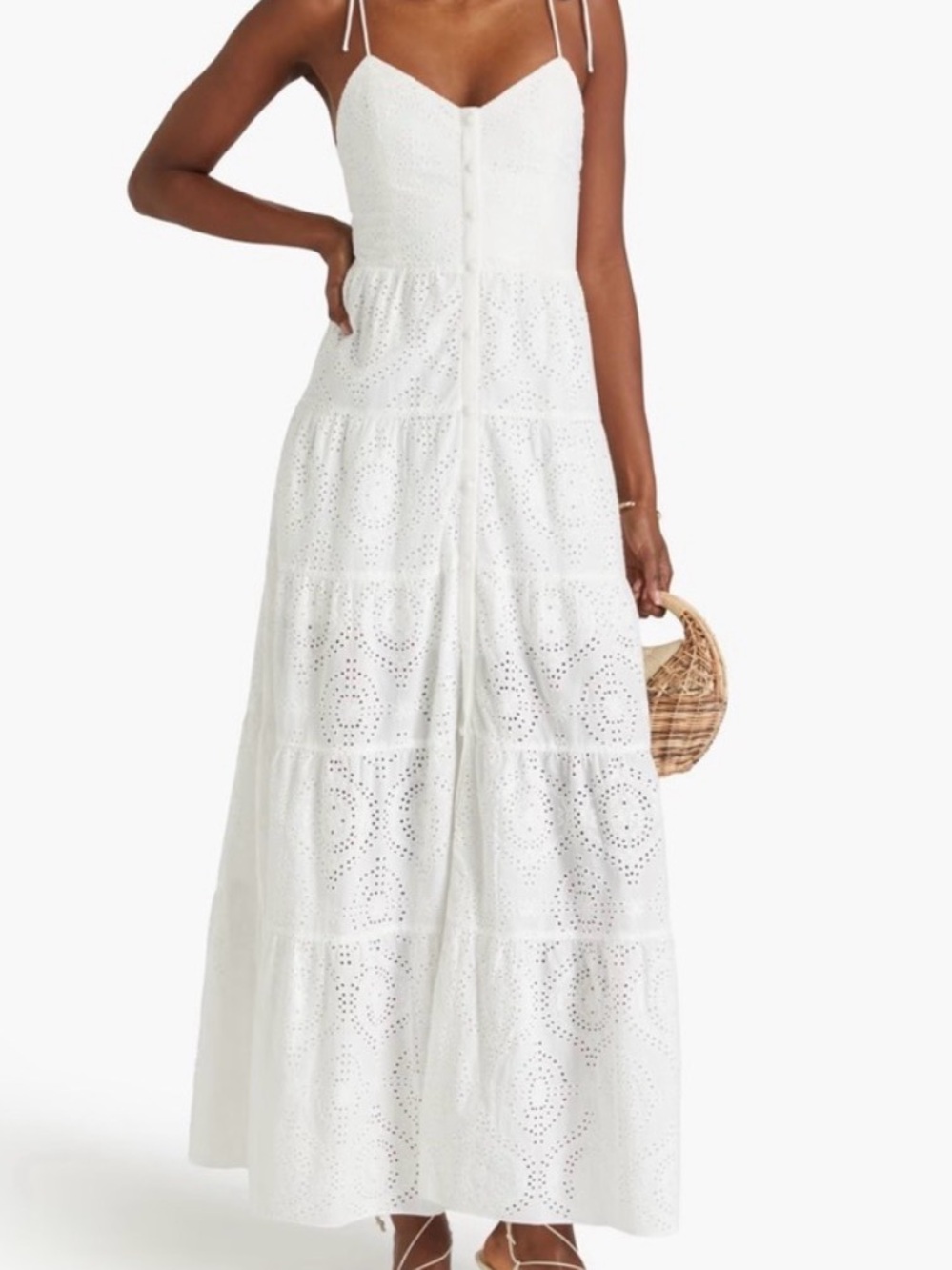 Alice & Olivia Broderie eyelet anglaise cotton white maxi dress, SZ 10